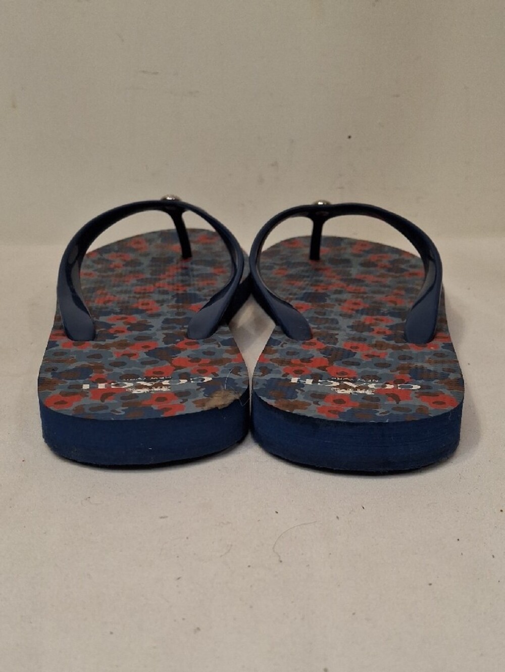 Coach Blue Floral Print Jelly Thong Flip Flops. Like New. - Picture 6 of 9